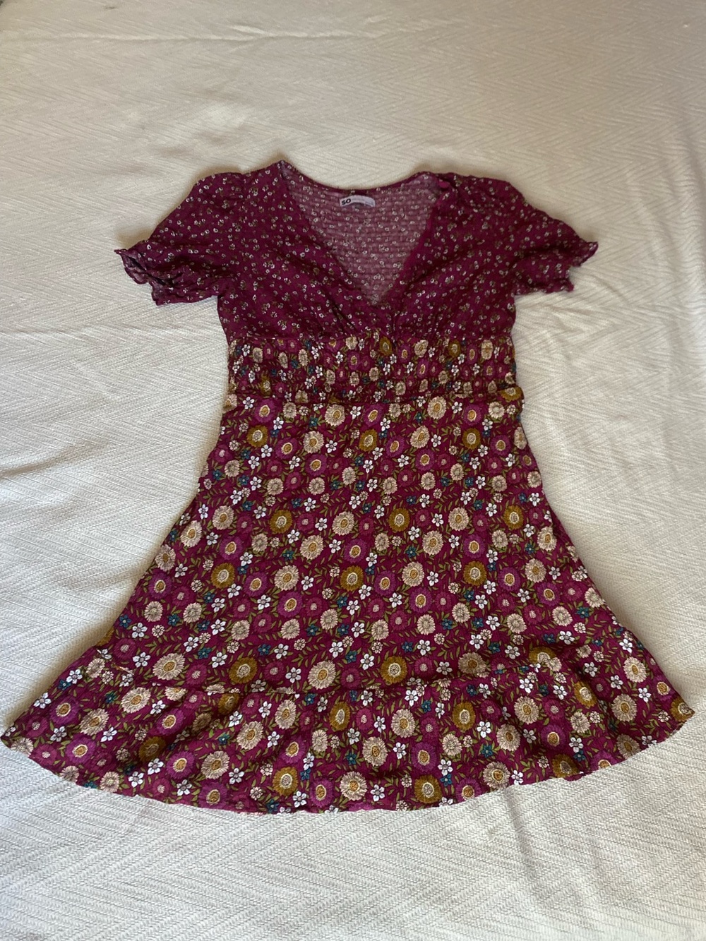 Fall Vibes SO Floral V-Neck Dress in Burgundy size Large